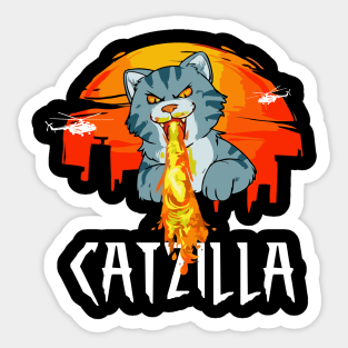 Catzilla Japanese Vintage Sunset Style Cat Kitten Lover Sticker